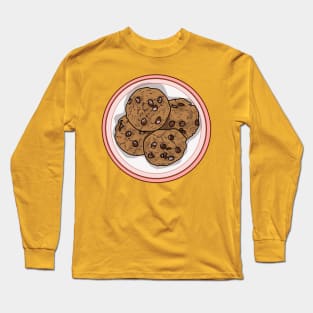 Chocolate chip cookie cartoon illustration Long Sleeve T-Shirt